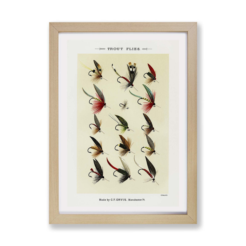 Trout Fishing Flies Version 9 by Mary Orvis Marbury - Print on Canvas, Oak Framed, 62cm H x 87cm W x 2cm D