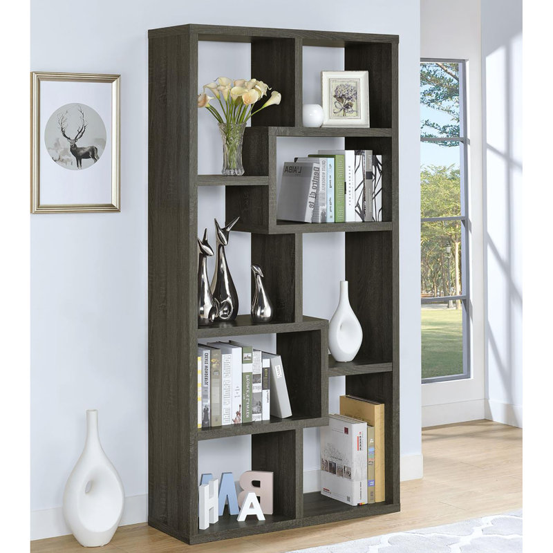 Bibliothèque à 8 tablettes en gris patiné - élégante et fonctionnelle pour les bibliothèques et les espaces de vie modernes