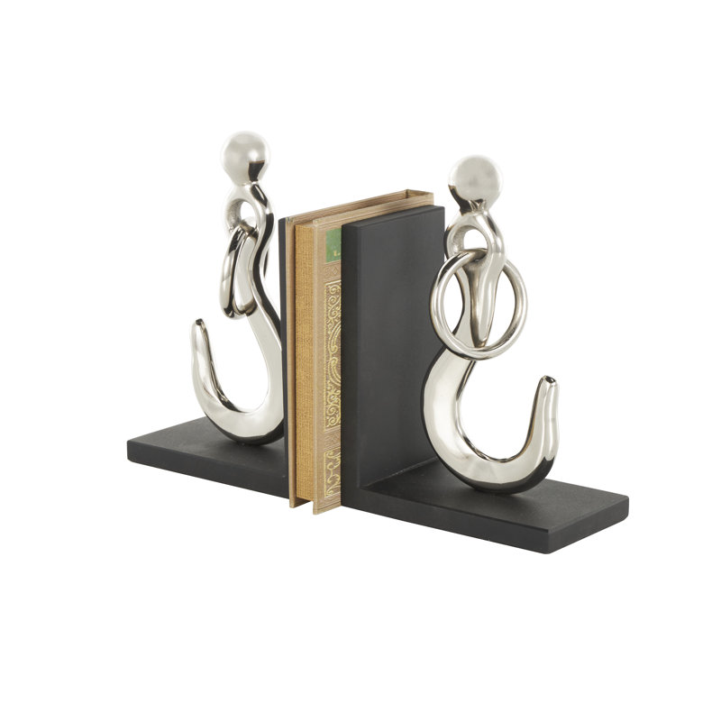 Ensemble de serre-livres argentés décoratifs en aluminium avec bases noires