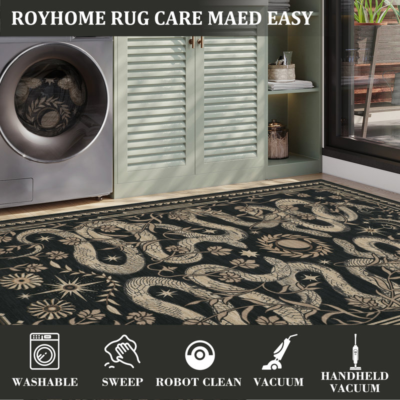 Snake Design Area Rug Soft Low Pile, Mark Resistant, Non-Slip, Washable Carpet – Vintage Forest Animal Design, Collapsible, Thin Perfect for Living Room, Bedroom, Kitchen, Hallway, Nursery