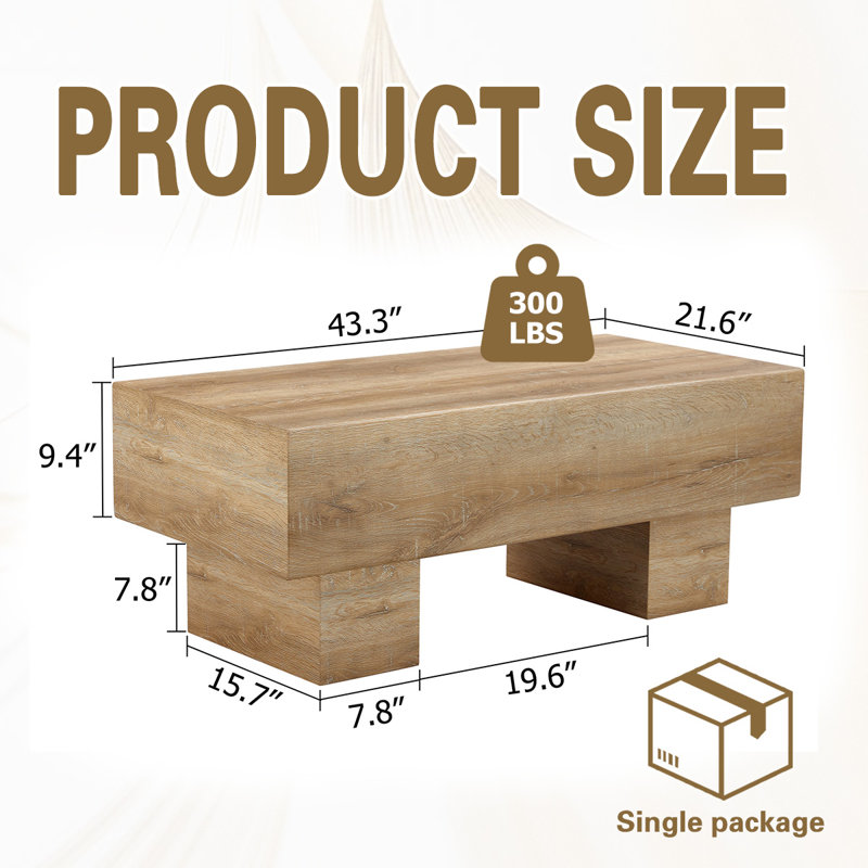 Table basse 43 po, Bois jaune clair