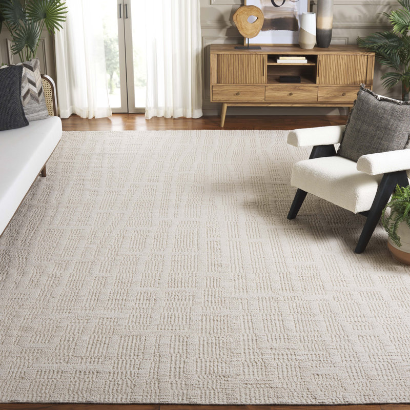 Tapis ivoire en laine / coton noué à la main Myrka, Rectangle 9 pi x 12 pi