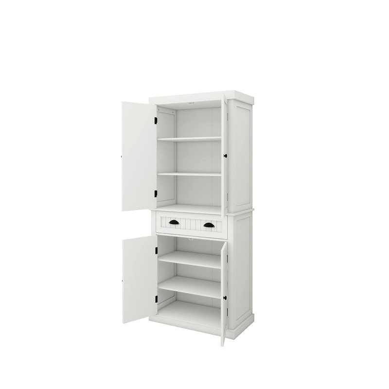 Armoire de rangement pour garde-manger de 71 po, avec 4 portes, tiroir, 2 tablettes réglables, armoire autoportante pour le salon de la salle à manger, buanderie - blanc