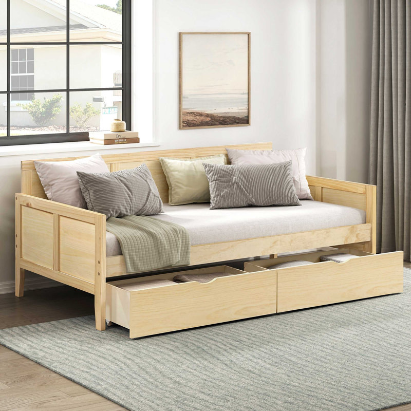 Daybed With Storage Boxes Wooden Home Furniture 1Pc Sofa Bed