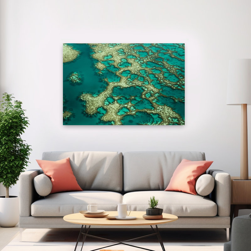 Turquoise Reef Patterns Abstract Vibrant Landscape Nature Wall Art Print, H 40 po x l 60 po
