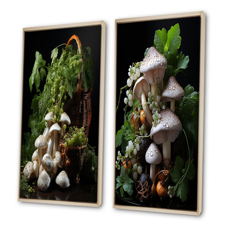 Photo de jardin d'un champignon I - ensemble de 2 décorations murales champignon, H 32 po x l 33 po, Encadrement brun