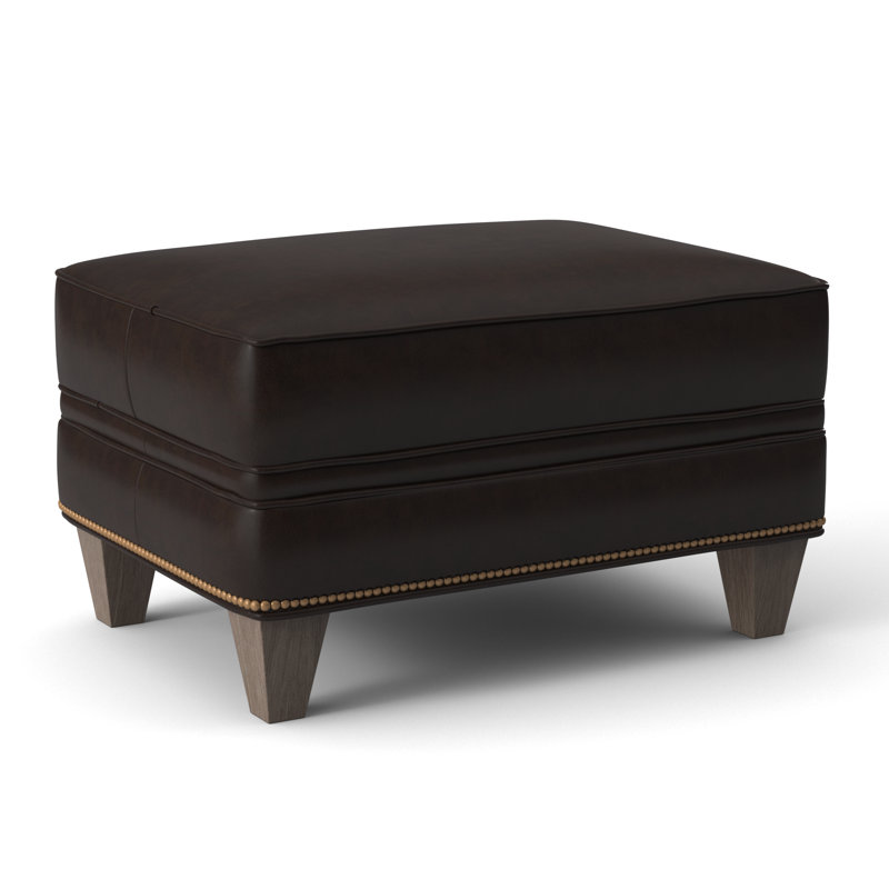Taraval Ottoman, Aline Light Gray Stonewash Genuine Leather, Stone, French Natural