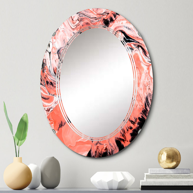 Rose et noir univers de marbre - miroir mural moderne ovale, 30 po x 20 po