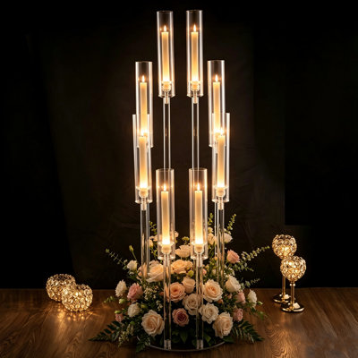 Candélabre en acrylique transparent à 8 bras - Centre de table de 38,5 pouces de hauteur, 38 pièces, décor de table pour mariage, dîner, salon et salle à manger (bougies non incluses)