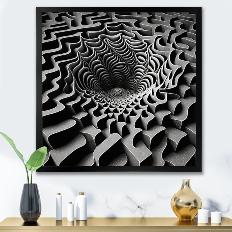 Through the Rabbit Hole Black White Maze I - Print, 24" H x 24" W x 1" D, Black Single Picture Framed