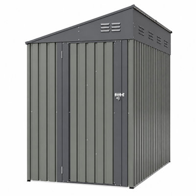 Lean-To Galvanized Steel Outdoor Storage Shed with Lockable Door, Sloped Roof & 6 Ventilation Vents, Olive Gray