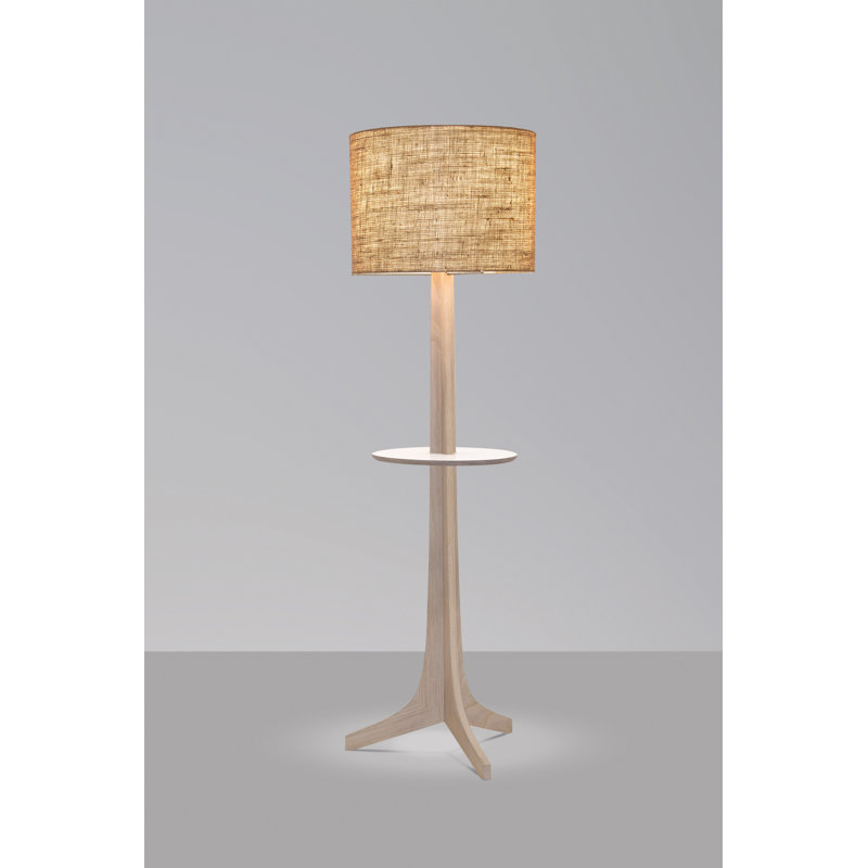Lampe sur pied 59 po Nauta, Toile de jute, Aluminium brossé / chêne délavé blanc / blanc