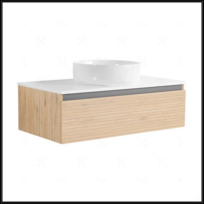 Meuble-lavabo mural 36 po avec lavabo en céramique et tiroir à fermeture en douceur, design élégant et écologique
