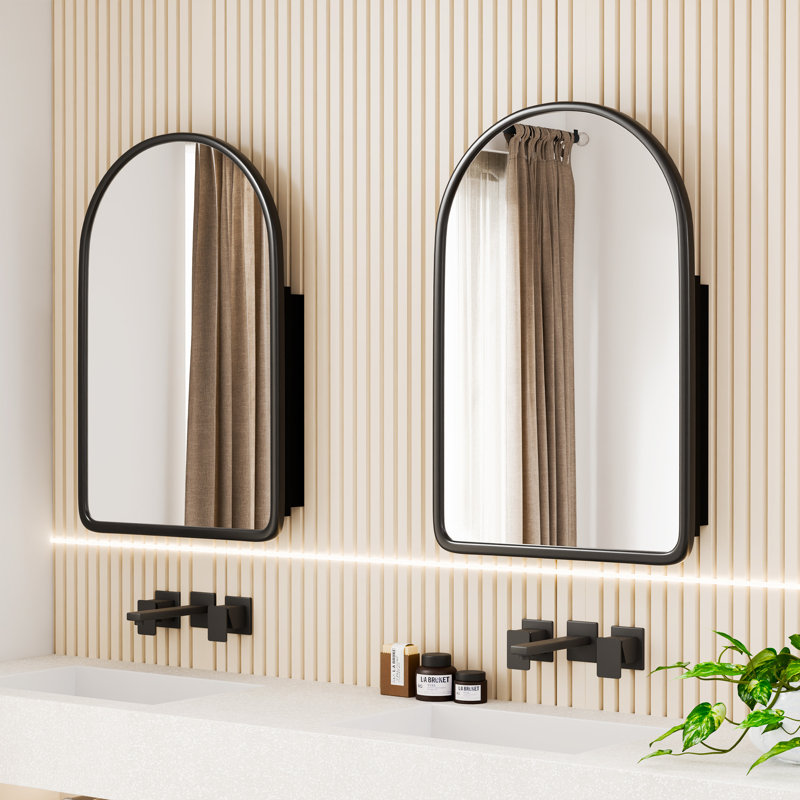 Pharmacie à arche encastrée ou à fixation en surface avec miroir et cadre en bois l 24 po x H 36 po, Noir
