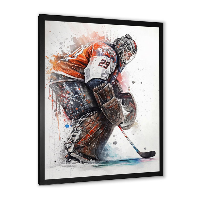 Gardien de but pendant le match de hockey IV - Impression sur toile, Cadre photo noir, H 32 po x l 24 po x P 1 po