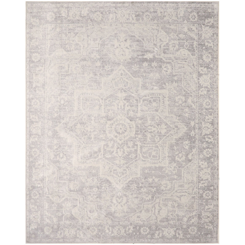 Bungalow Rose Cassidey Machine Washable Grey Vintage Indoor Rug, Rectangle 7'10" x 10'