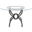 Table de salle à manger ronde de 122 cm (48 po) avec plateau en verre trempé transparent de 6 mm et pied central en métal gris anthracite, idéale pour les petits espaces modernes avec des éléments métalliques.