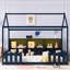Lit simple avec lumière DEL, lit maison en bois avec bibliothèque de rangement, lit maison au sol avec garde-corps pour enfants-710318695