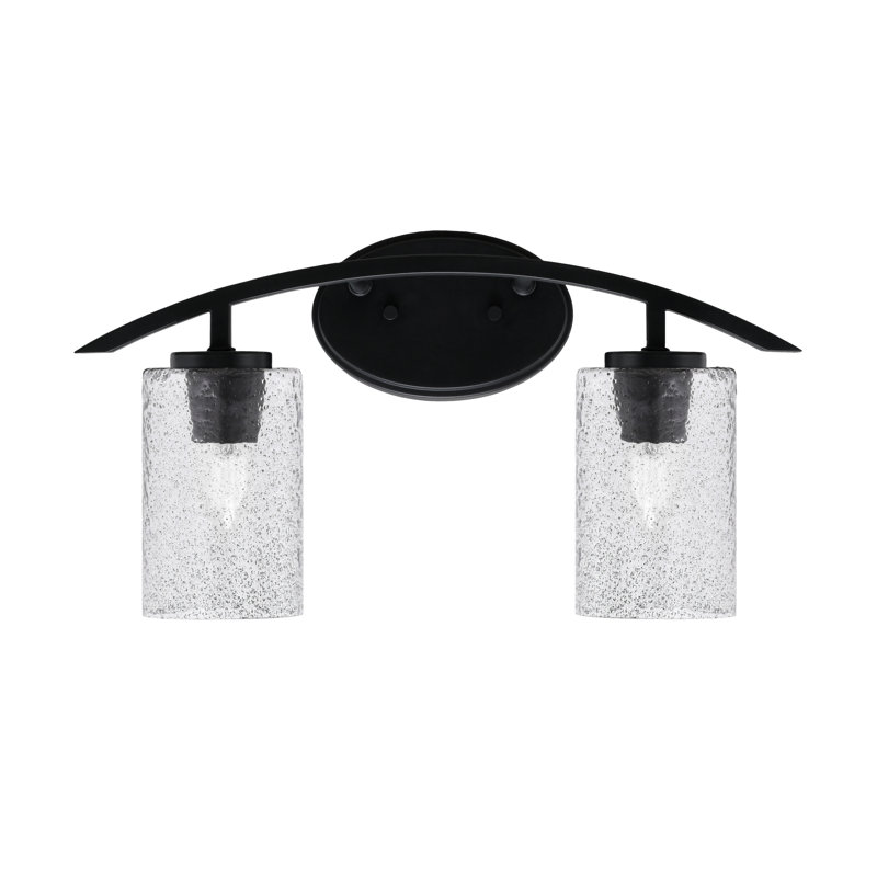 Barre d'éclairage de salle de bain 2 lumières avec verre à bulles 4 po Kurve, Noir mat, Clair