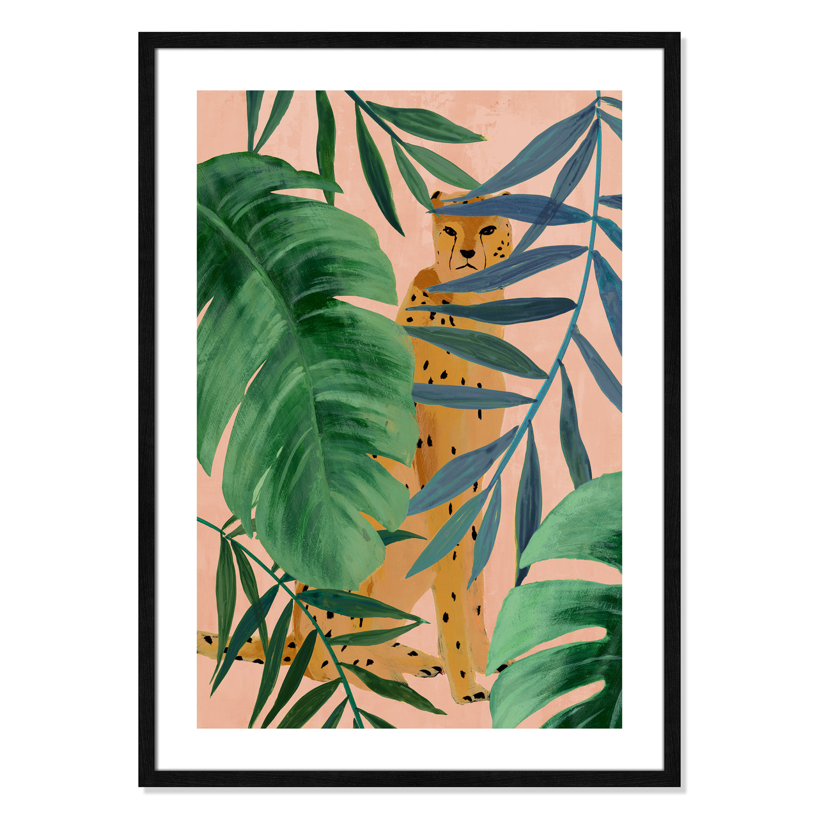 Silent Jungle - Painting Print, Black Wood Framed Paper, 35.5" H x 25.5" W x 0.75" D