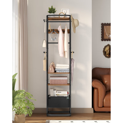 Coat Stand, Wooden Coat Rack with 3 Shelves and 11 Hooks, Freestanding Clothing Tree Hall Organiser, for Scarves, Shoes, for Bedroom, Hallway, Living Room