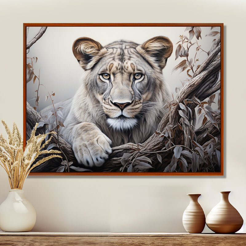 «Afrique Lioness Power II», reproduction sur toile, H 12 po x l 20 po x P 1 po, Cadre flottant brun