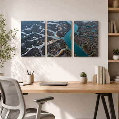«Teal Winding River Through Dense Green Mangrove», ensemble de 3 toiles murales