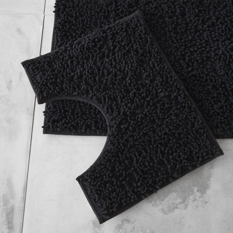 2 Piece Set Rectangle/U-shaped Bath Mat, Black