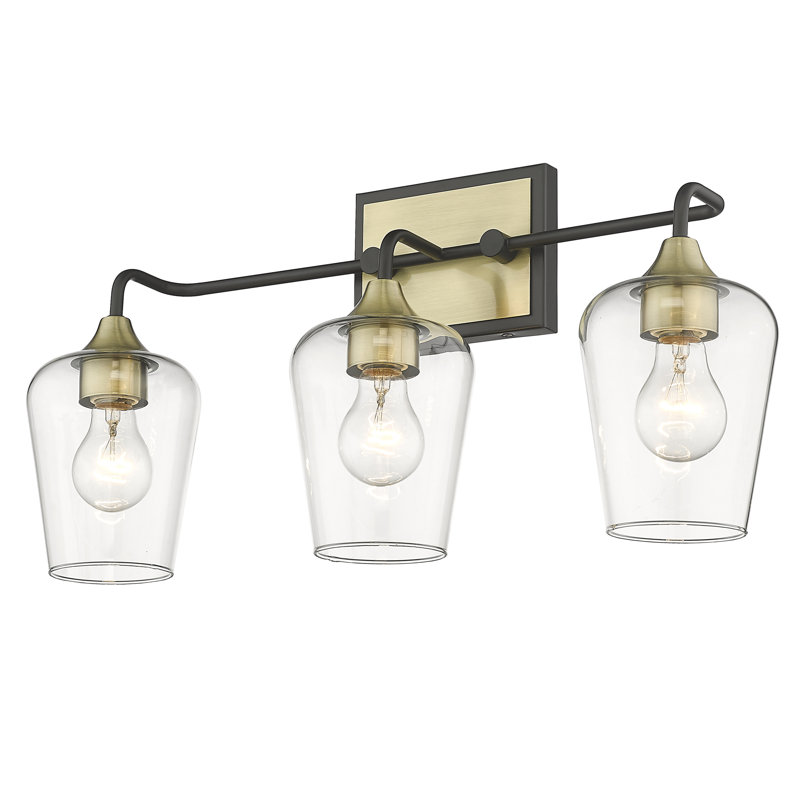 Meuble-lavabo 3 lumières 23 po en nickel poli avec verre transparent., Laiton antique / noir