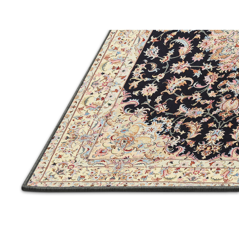 Tapis oriental en laine crème / noir, Rectangle 7 pi x 9 pi