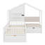 Lit maison avec canapé rembourré, lit maison avec station de charge, recharge sans fil, tablettes et deux tiroirs-215396596