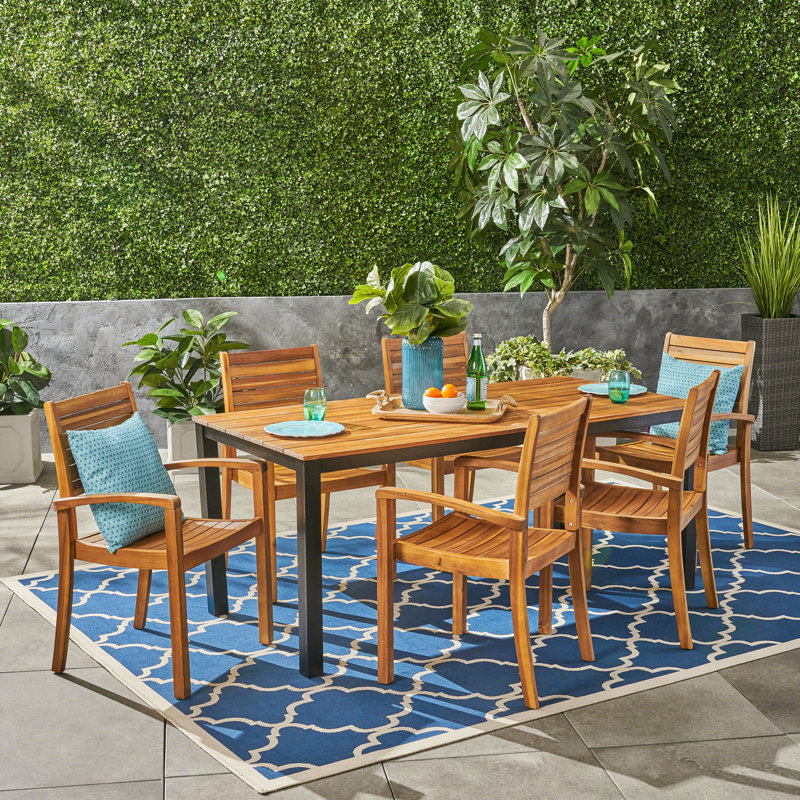 Owasa 6 - Person Wood Patio Dining Set with Rectangular Table