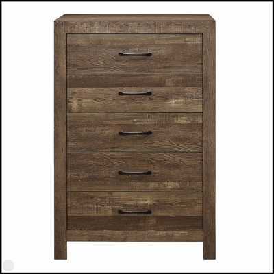 Commode contemporaine à 5 tiroirs avec accents en miroir et rangement spacieux, parfaite pour les chambres modernes et les petits espaces.