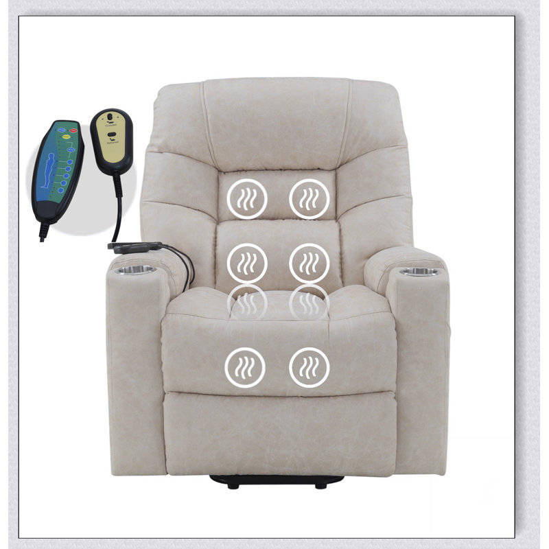Fauteuil inclinable électrique en cuir ivoire avec fonction de levage, chauffage et massage