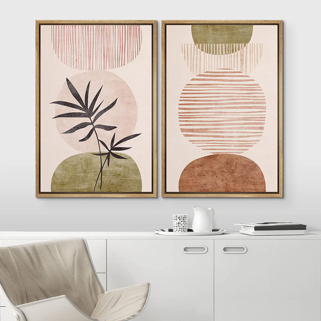 " Mid-Century Geometric Circle Forest Plant " 2 - Pieces IDEA4WALL 