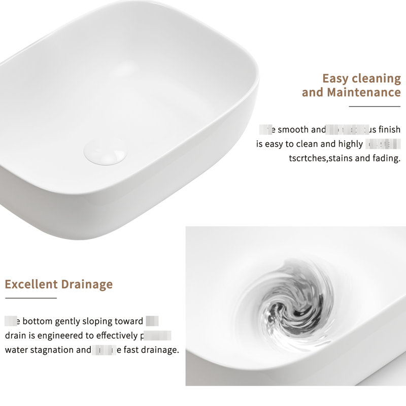 Lavabo de salle de bain ovale classique en céramique blanche classique pour salle de bain, style tendance, couverture antitaches, procédé d'installation rapide et solide