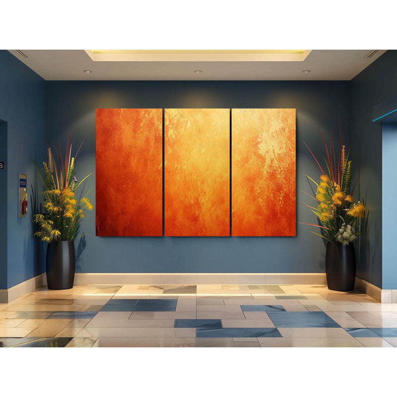 «Triptych», art mural sur toile - Triptych abstrait sur toile - Reproduction de dégradé texturé - Décoration murale minimaliste moderne - Ensemble de grandes suspensions au ton chaud