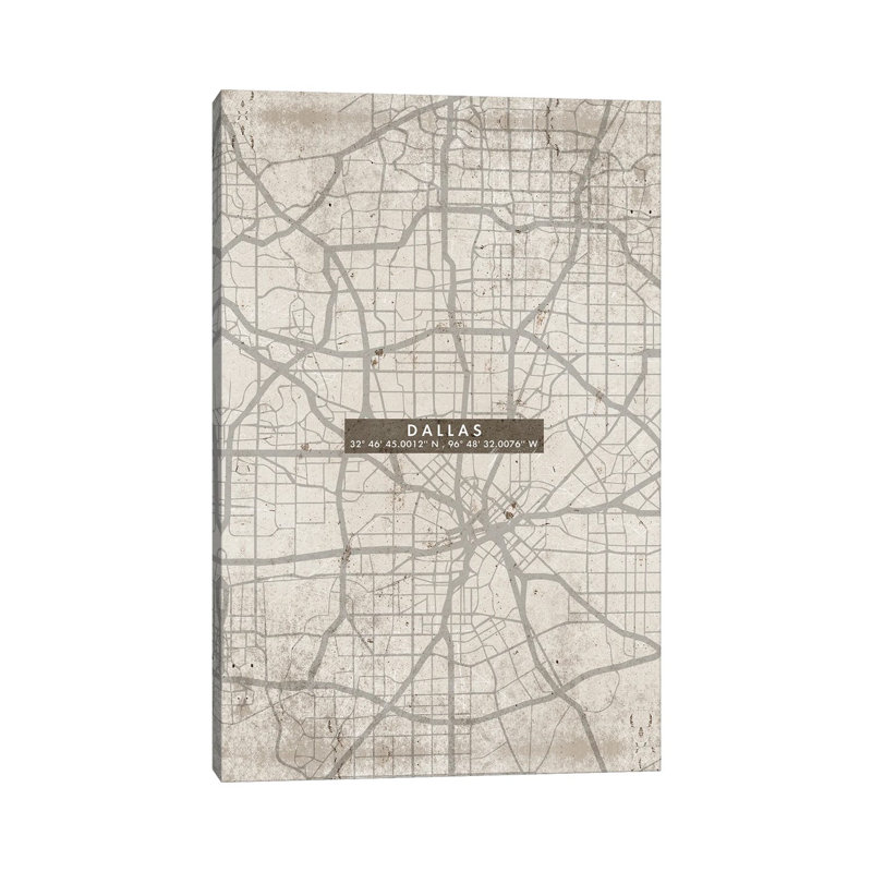 Dallas City Map Abstract - Wrapped Canvas Print, 30.48cm H x 20.32cm W x 1.91cm D