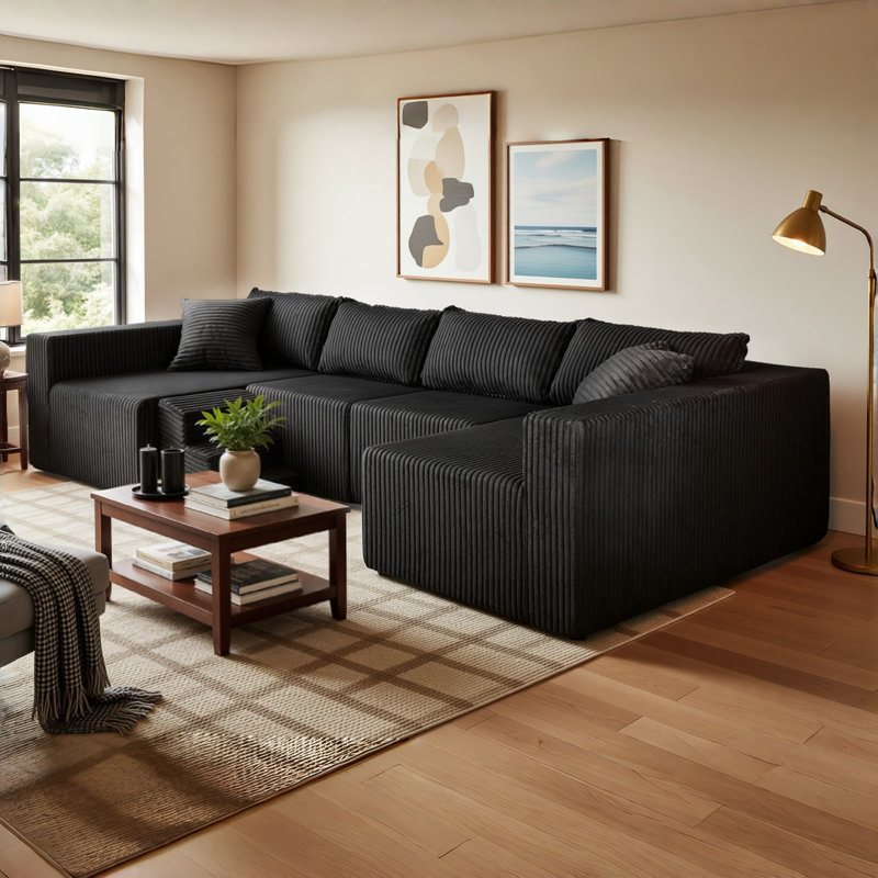  Canapé modulaire en forme de U de 128 po sans dossier désossé, sièges surdimensionnés de 27,6 po de profondeur pour le salon