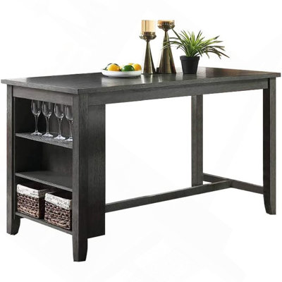 Table de salle à manger grise à hauteur de comptoir avec tablettes de rangement, table de cuisine moderne en bois décontractée pour la salle à manger