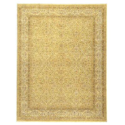 Hand Knotted Wool Area Rug in Gold And Ivory