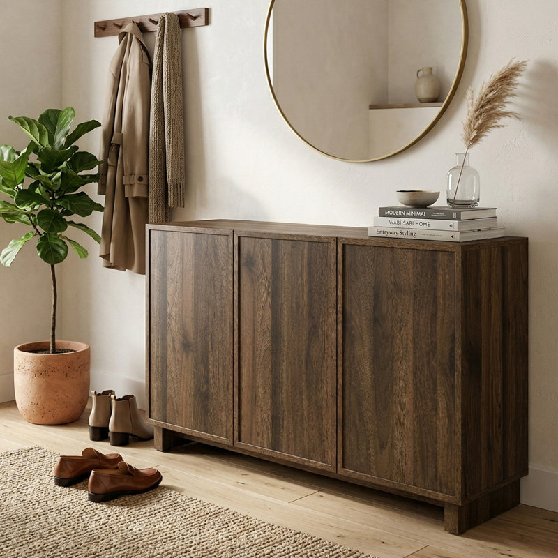 Beatriz 47.2" Modern 3-Door Shoe Cabinet, Walnut