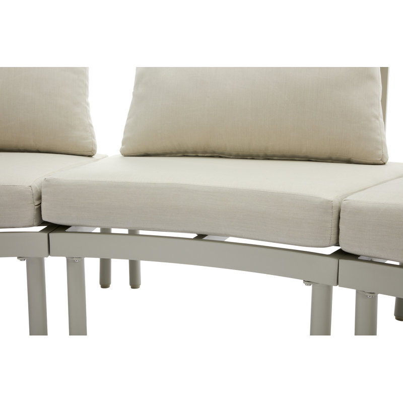 Patio Curved 6-Person Conversation Set with Cushions, White Cushion/White Frame