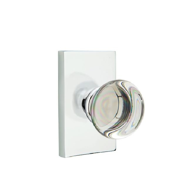 Providence Knob with Rectangle Rosette, Polished Chrome