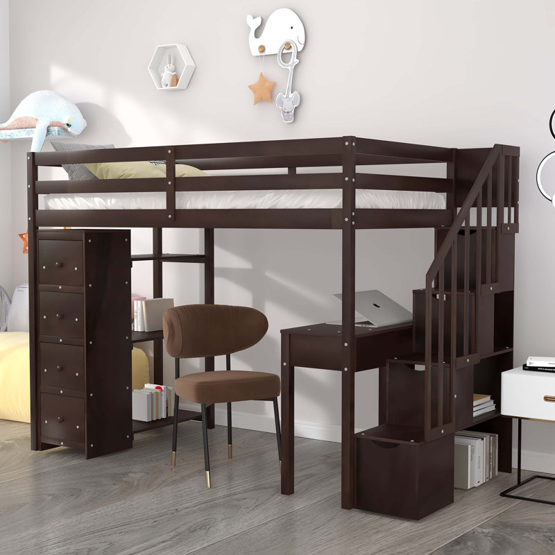 Lit mezzanine simple Putman avec bureau intégré, Espresso