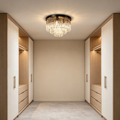 3-Tier K9 Crystal Flush Mount Ceiling Light, 5-Light Round Crystal Chandelier For Dining Room, Kitchen Island, Living Room & Bedroom
