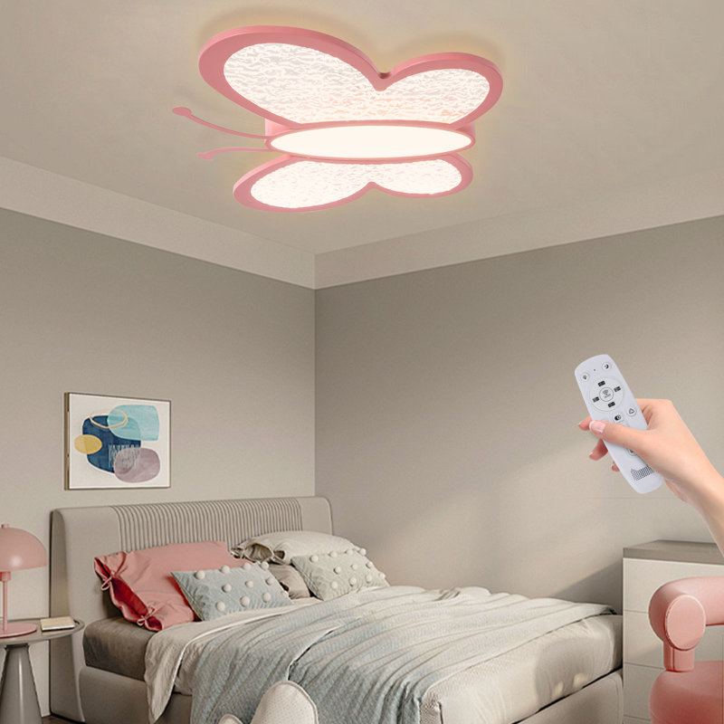 Aliviana 20" 1 - Light Pink/White Butterfly Acrylic Dimmable LED Flush Mount with Remote Control