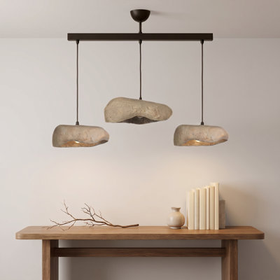 Lustre linéaire pour îlot de cuisine 3 lumières avec abat-jour en béton Organic