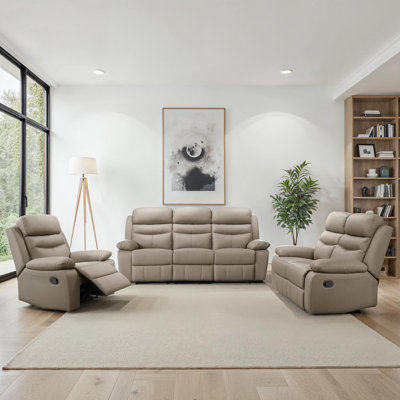 Hwang Manual Reclining Top Grain Leather 3-Piece Living Room Set with Foam over Pocket Coils Comfort by Latitude Run