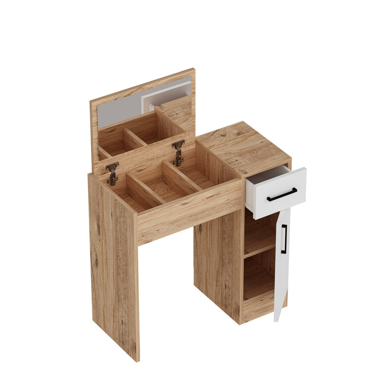 Modern Make-Up Table, Atlantic Pine & White, 30.3 x 42.8 x 14.7 inches | 100% Melamine Coated Particle Board, Thickness: 0.7 inches | Stylish & Functional Design for Beauty & Vanity Spaces